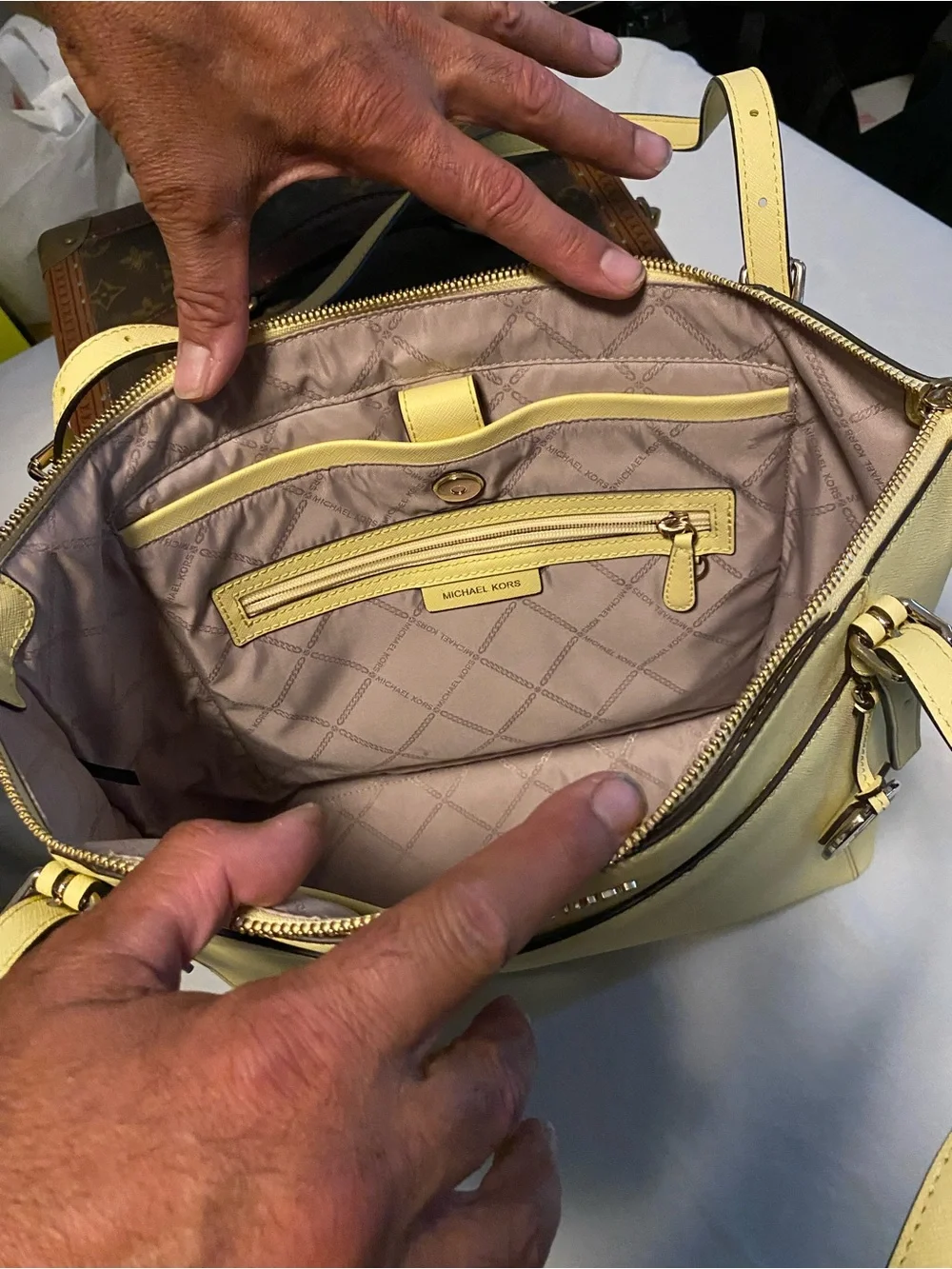 Michael Kors Yellow Leather Saffiano Tote with Logo Charm